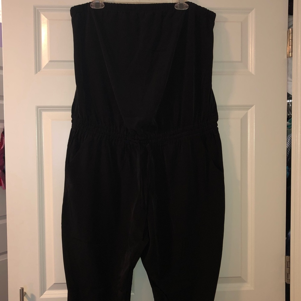 Black Strapless Plus Size Cropped Length Jumpsuit